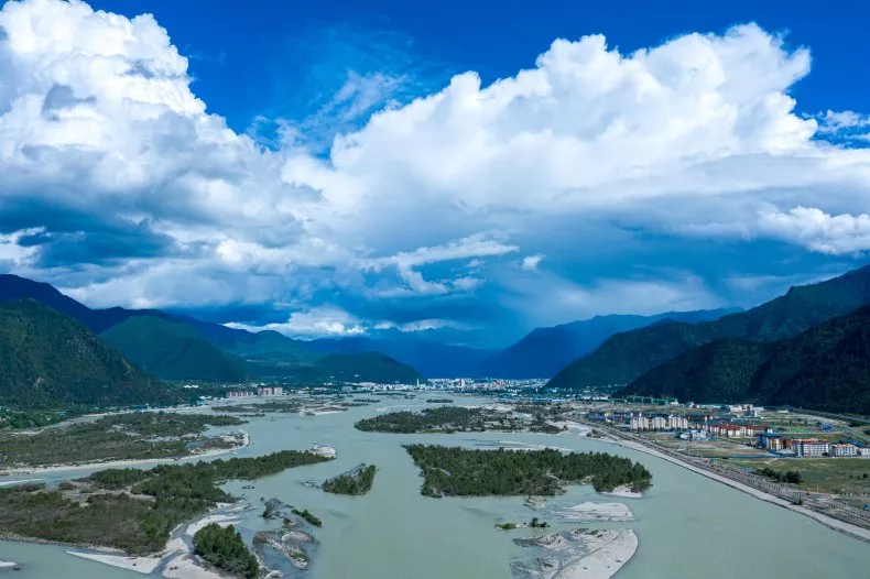 A portion of the Yarlung Zangbo River is seen from above. Getty